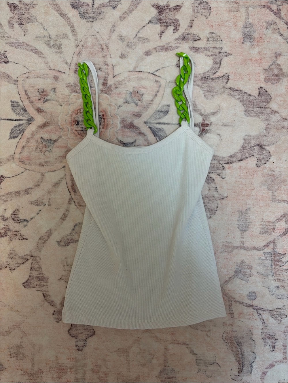 White Tank Top with Neon Green Chain Straps